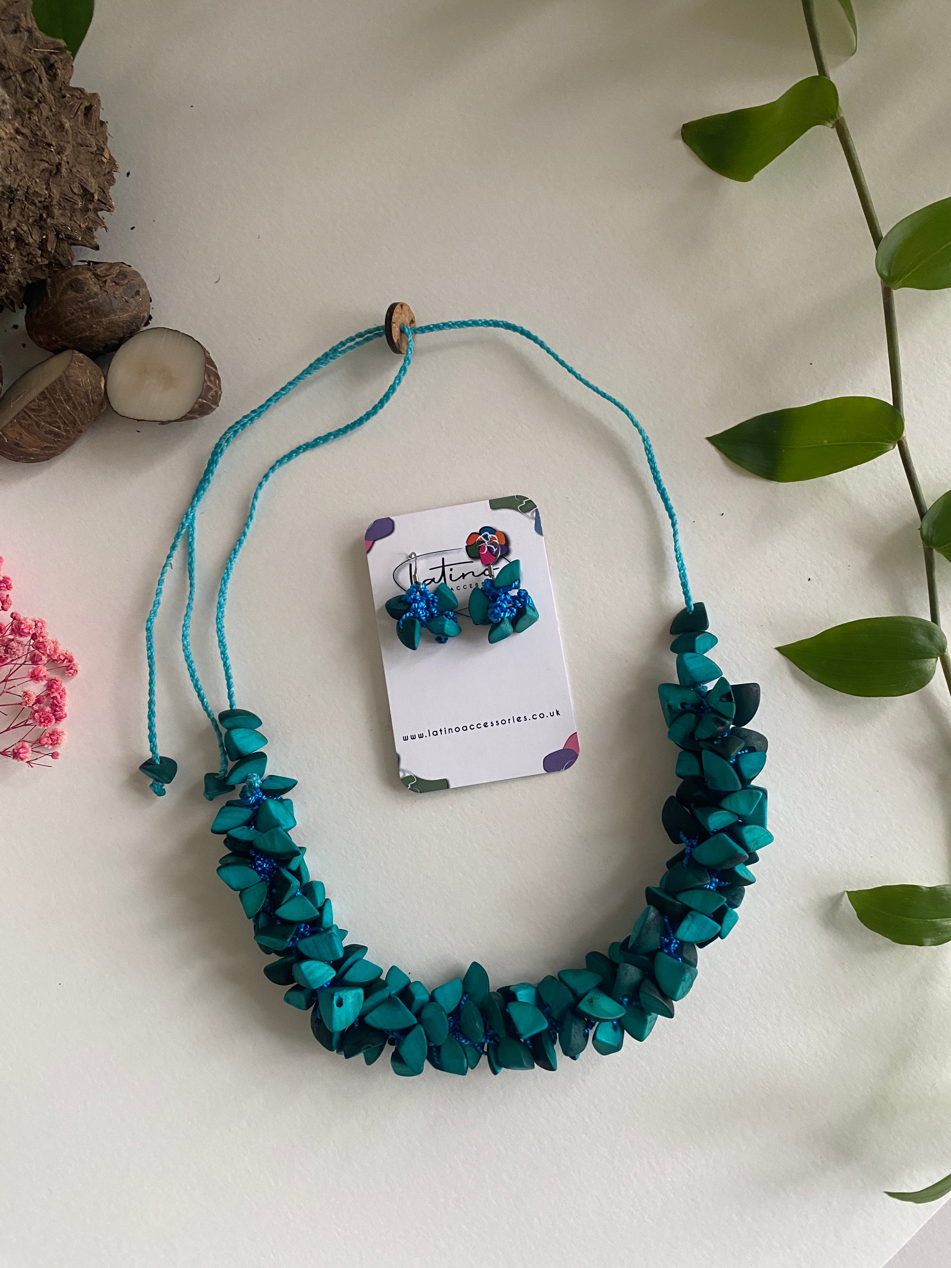 Turquoise tagua seeds necklace